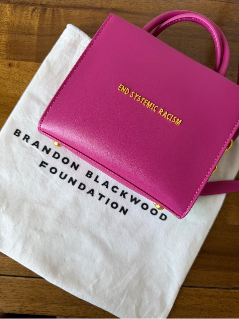 Brandon Blackwood Hot Pink Top-Handle Satchel with Gold Lettering